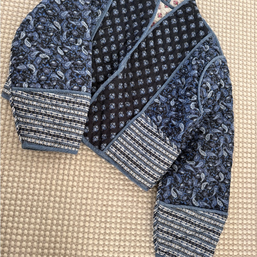 Blue Patterned Quilted Jacket